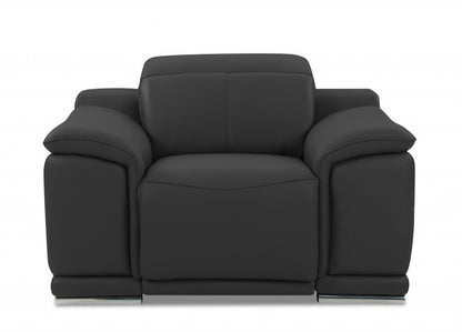 48" Dark Slate Gray And White Italian Leather Arm Chair