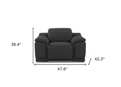 48" Dark Slate Gray And White Italian Leather Arm Chair
