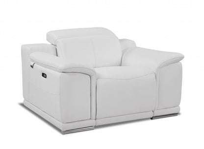 48" Dark Slate Gray And White Italian Leather Arm Chair