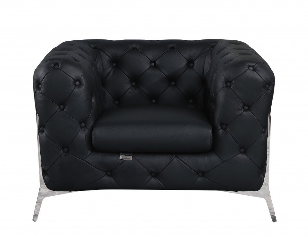 45" Dark Slate Gray And White Italian Leather Arm Chair