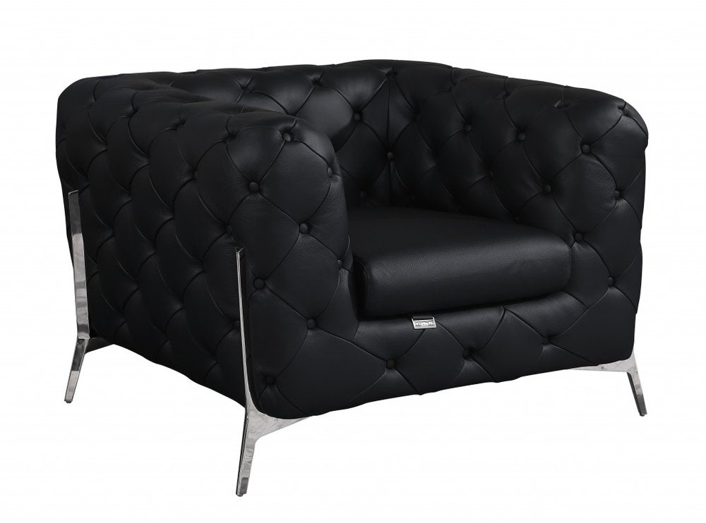 45" Dark Slate Gray And White Italian Leather Arm Chair