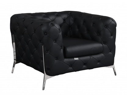 45" Dark Slate Gray And White Italian Leather Arm Chair