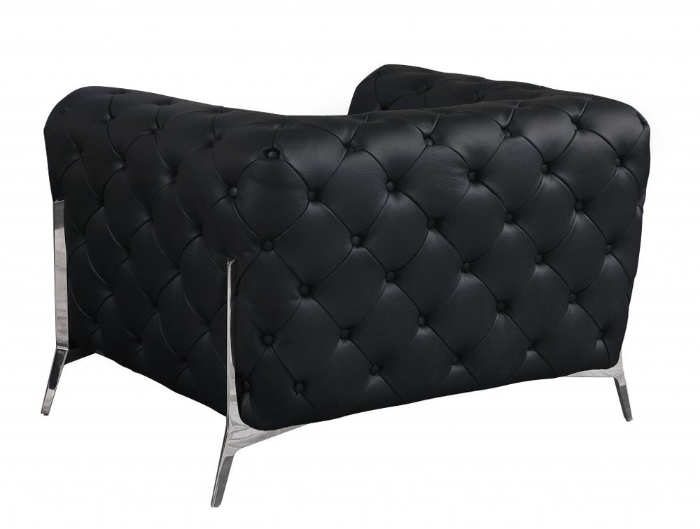 45" Dark Slate Gray And White Italian Leather Arm Chair