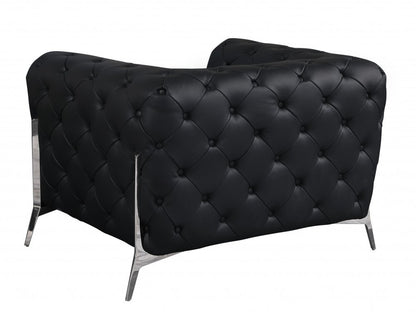 45" Dark Slate Gray And White Italian Leather Arm Chair