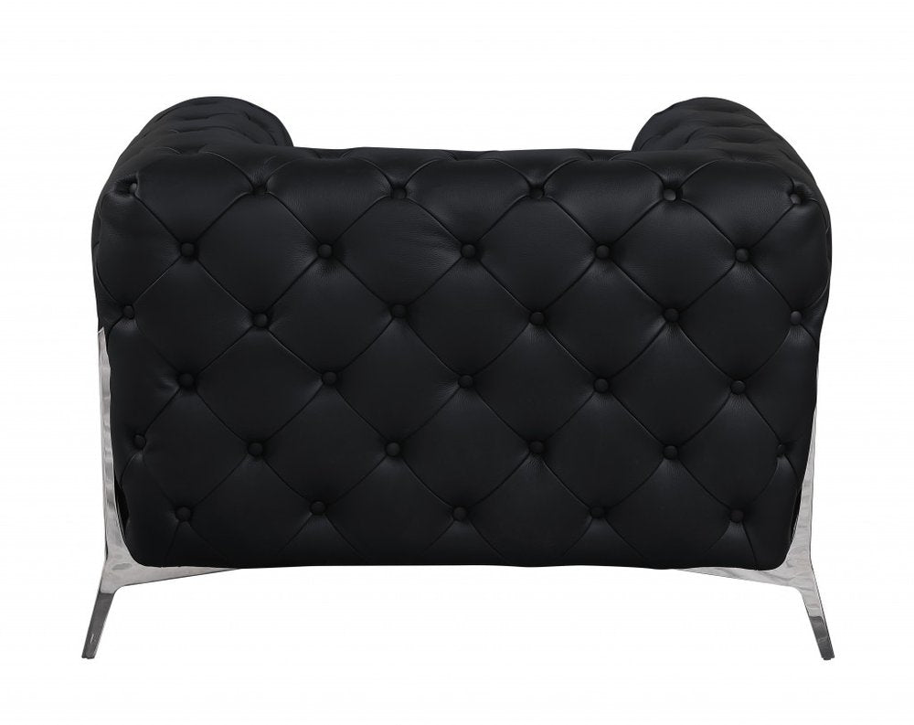 45" Dark Slate Gray And White Italian Leather Arm Chair