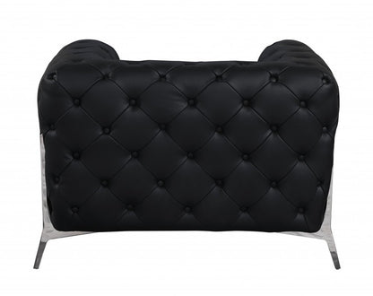 45" Dark Slate Gray And White Italian Leather Arm Chair