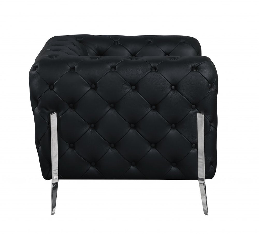 45" Dark Slate Gray And White Italian Leather Arm Chair