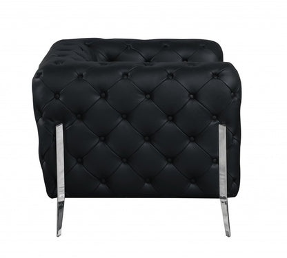 45" Dark Slate Gray And White Italian Leather Arm Chair