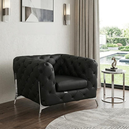 45" Dark Slate Gray And White Italian Leather Arm Chair