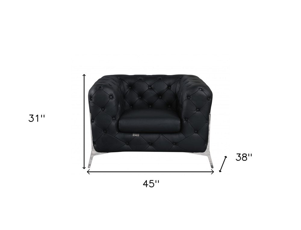 45" Dark Slate Gray And White Italian Leather Arm Chair