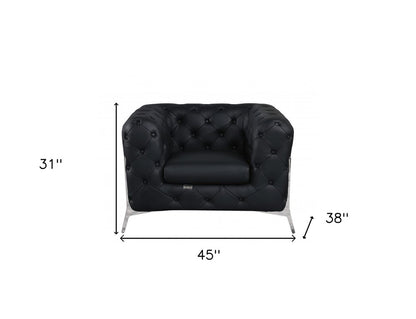 45" Dark Slate Gray And White Italian Leather Arm Chair