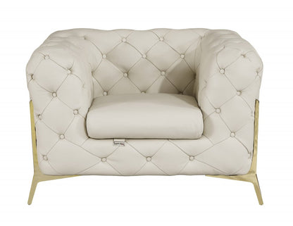 45" Dark Slate Gray And White Italian Leather Arm Chair