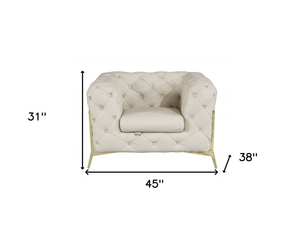 45" Dark Slate Gray And White Italian Leather Arm Chair