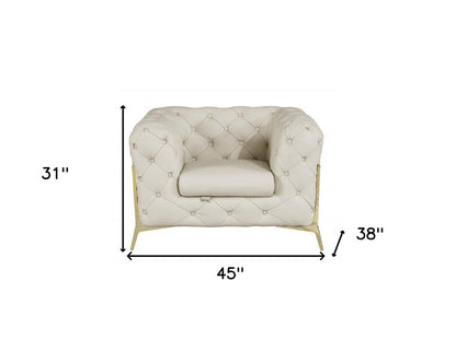 45" Dark Slate Gray And White Italian Leather Arm Chair