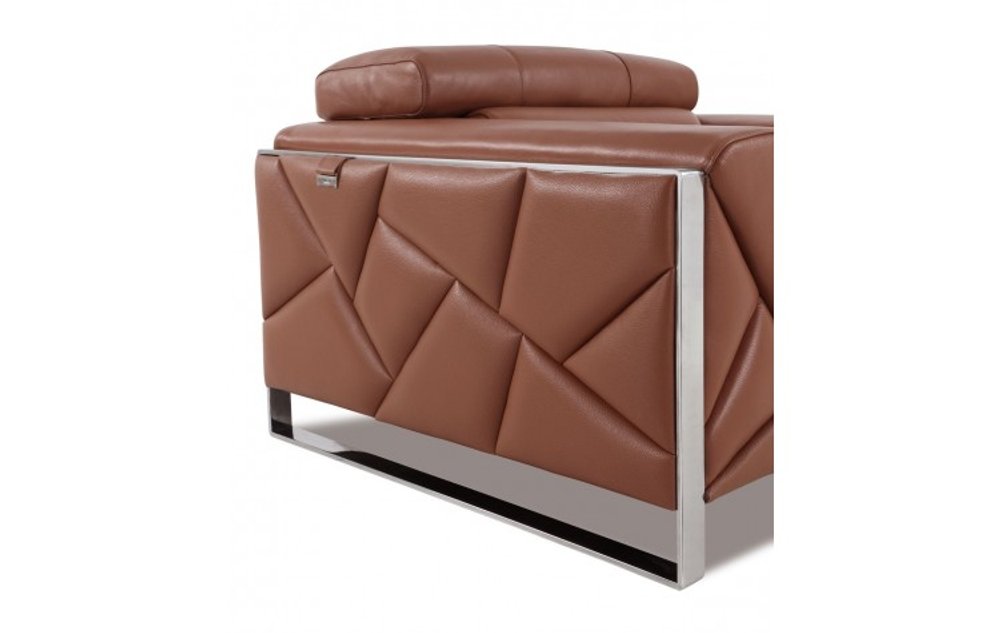 89" Light Blue Italian Leather Sofa With Chrome Legs