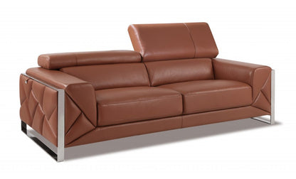 89" Light Blue Italian Leather Sofa With Chrome Legs