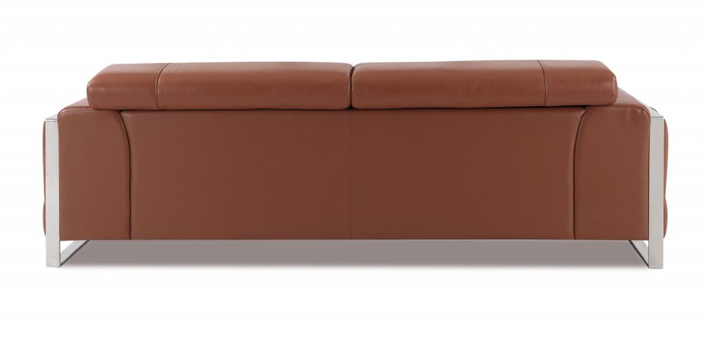 89" Light Blue Italian Leather Sofa With Chrome Legs