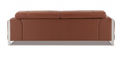 89" Light Blue Italian Leather Sofa With Chrome Legs