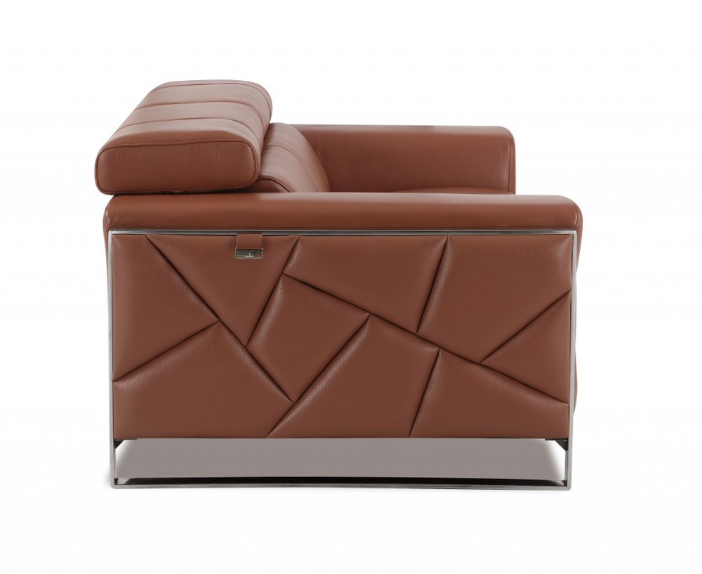 89" Light Blue Italian Leather Sofa With Chrome Legs