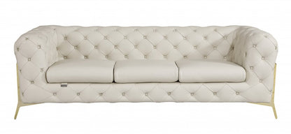93" Brown Italian Leather Chesterfield Sofa With Silver Legs