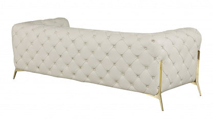 93" Brown Italian Leather Chesterfield Sofa With Silver Legs