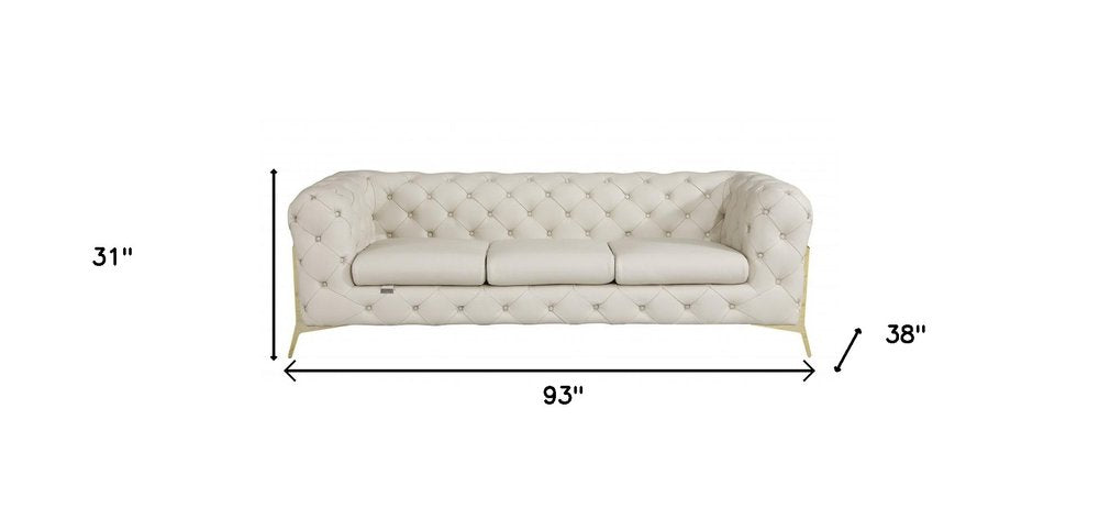 93" Brown Italian Leather Chesterfield Sofa With Silver Legs