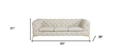 93" Brown Italian Leather Chesterfield Sofa With Silver Legs