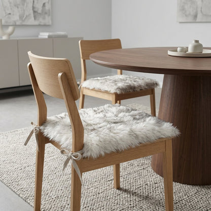 Set Of Two 17" X 17"  Ombre Grey Faux Fur Dining Chair Cushion Pads