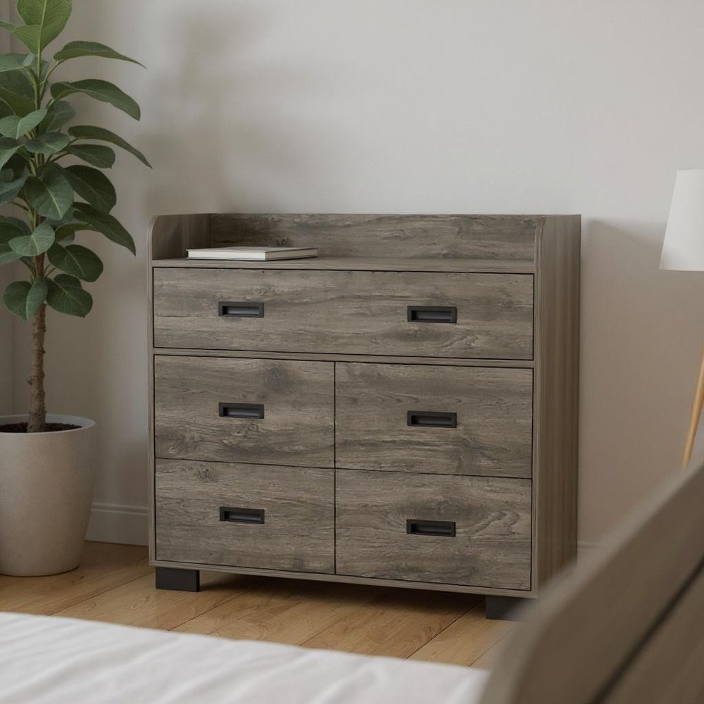 33" White Five Drawer Dresser