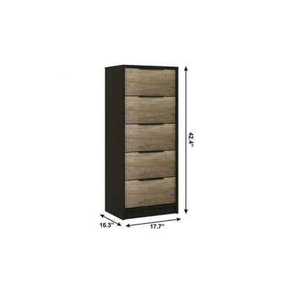 42" Black And Light Oak Manufactured Wood Five Drawer Chest