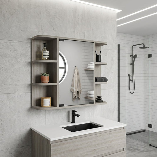 24" Light Gray Wood Floating Double Door Bathroom Vanity And Medicine Cabinet With Mirror