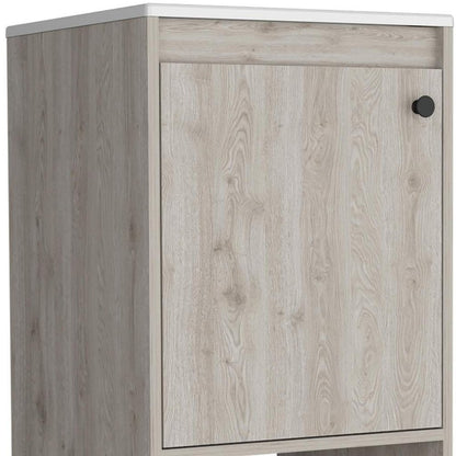 18" Light Gray Wood Freestanding Single Door Bathroom Vanity With White Sink