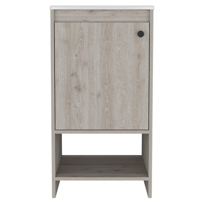 18" Light Gray Wood Freestanding Single Door Bathroom Vanity With White Sink