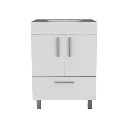 24" White Wood Freestanding Double Door Bathroom Vanity With Sink