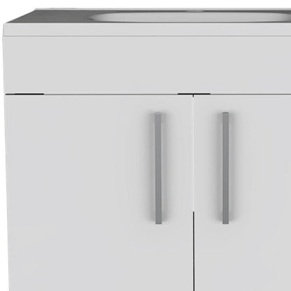 24" White Wood Freestanding Double Door Bathroom Vanity With Sink