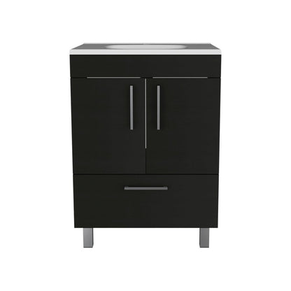 24" Black Wood Freestanding Bathroom Vanity With White Sink