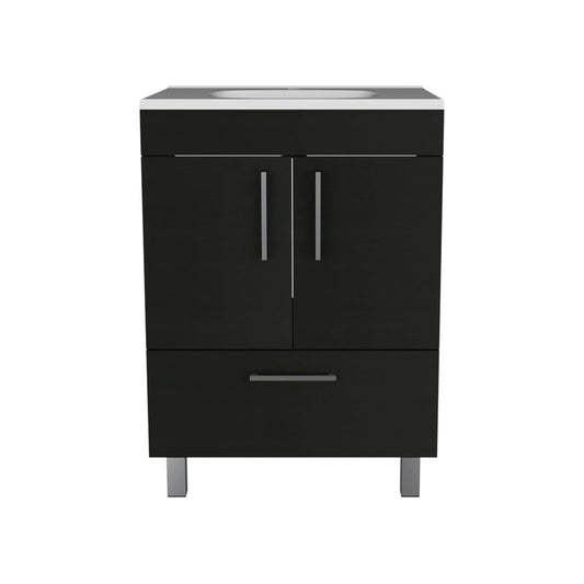 24" Black Wood Freestanding Bathroom Vanity With White Sink