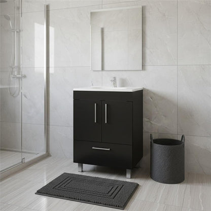 24" Black Wood Freestanding Bathroom Vanity With White Sink