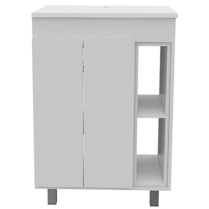24" White Wood Freestanding Double Door Bathroom Vanity With Sink