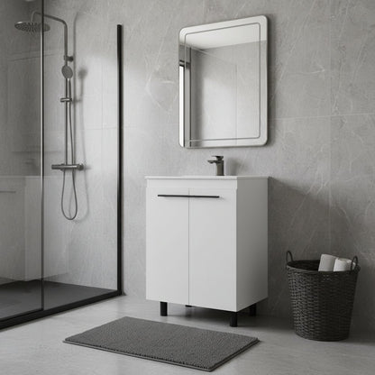 24" White Wood Freestanding Double Door Bathroom Vanity With Sink