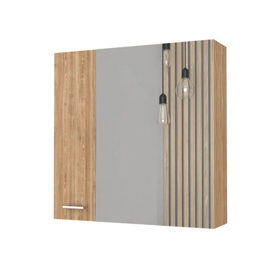 24" Natural Wood Floating Double Door Bathroom Vanity And Medicine Cabinet With Mirror