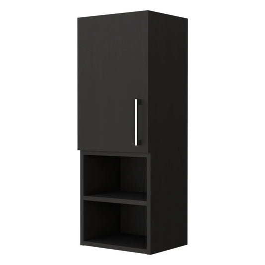 32" Black Wood Floating Single Door Bathroom Vanity And Medicine Cabinet
