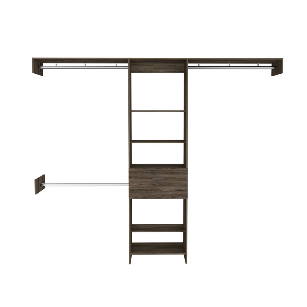 98" Dark Brown Wood And Metal Closet System