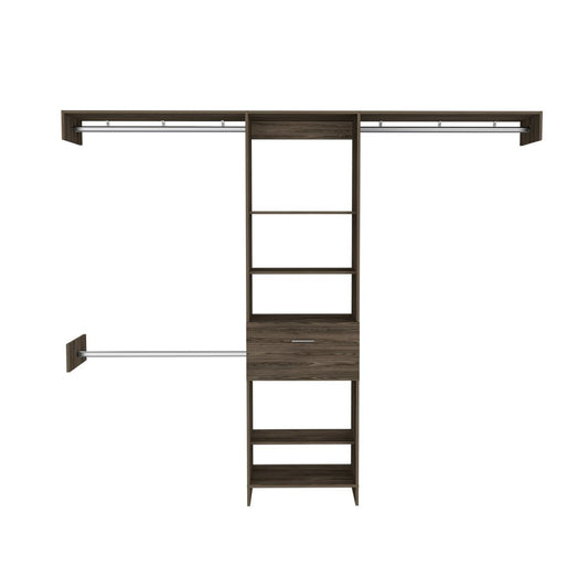 98" Dark Brown Wood And Metal Closet System