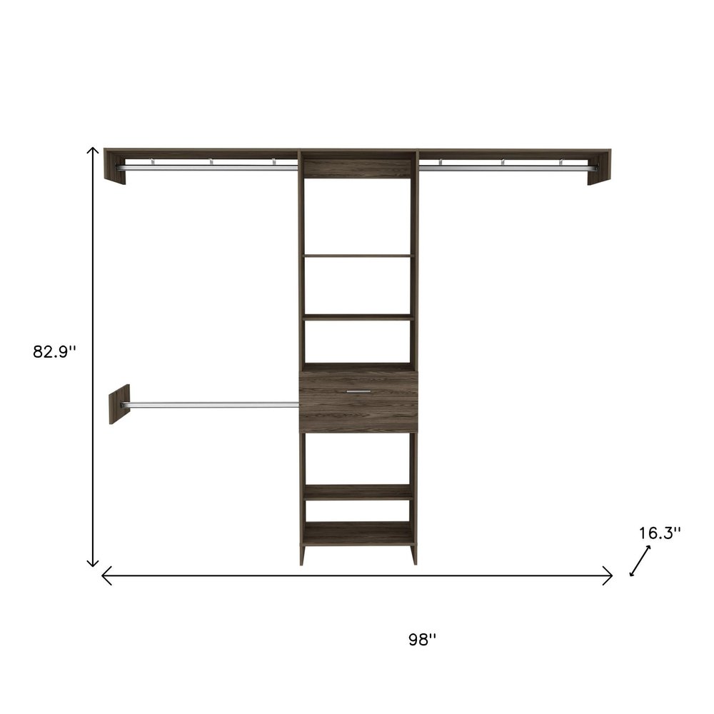 98" Dark Brown Wood And Metal Closet System