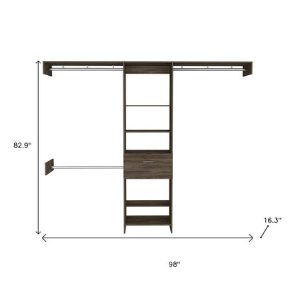 98" Dark Brown Wood And Metal Closet System