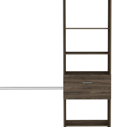 98" Dark Brown Wood And Metal Closet System