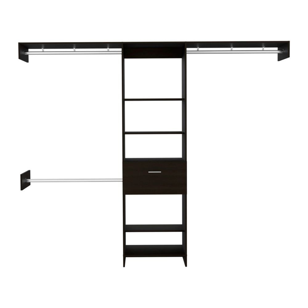 98" Dark Brown Wood And Metal Closet System