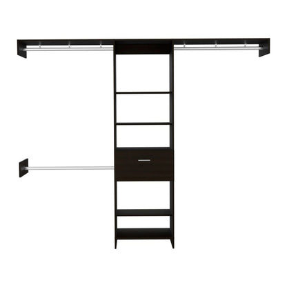98" Dark Brown Wood And Metal Closet System