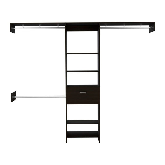 98" Dark Brown Wood And Metal Closet System